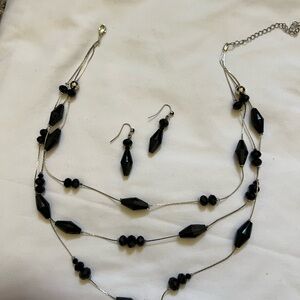 Black bead crystal necklace with earrings